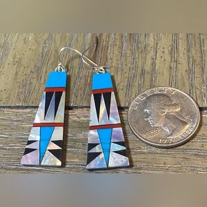 SALE!  Southwest Turquoise, Onyx and MOP Earrings with 925 Sterling Silver